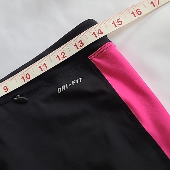 Nike Athletic Cropped Leggings Black Pink Stripe Mid Rise Stretch Medium - Picture 11 of 12